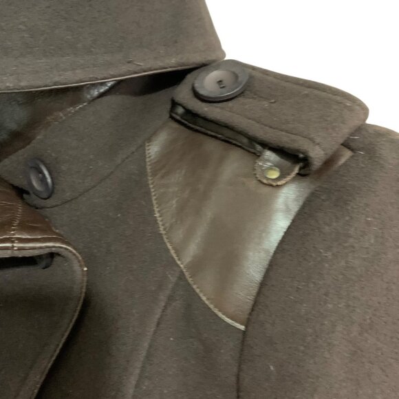 Mackage Wool Utility Military Coat Jacket Leather Trim Belt Pointed Collar SZ PS - Picture 6 of 13